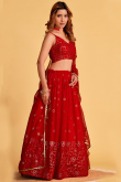 Sequins Embroidered Deep Red Flared Style Georgette Lehenga