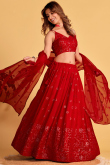 Sequins Embroidered Deep Red Flared Style Georgette Lehenga