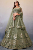 Sequins Embroidered Dusty Green Net A Line Lehenga 