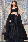 Sequins Embroidered Georgette A Line Black Lehenga
