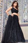 Sequins Embroidered Georgette A Line Black Lehenga