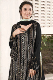 Sequins Embroidered Georgette Black Trouser Suit