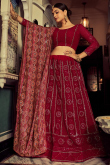 Sequins Embroidered Georgette Burgundy Maroon Lehenga