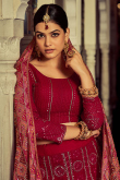 Sequins Embroidered Georgette Burgundy Maroon Lehenga