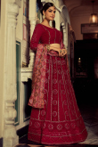 Sequins Embroidered Georgette Burgundy Maroon Lehenga