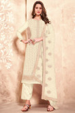 Sequins Embroidered Georgette Cream Trouser Suit