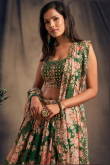 Sequins Embroidered Georgette Green Plus Size Lehenga