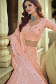 Sequins Embroidered Georgette Light Orange Party Wear Lehenga