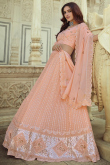 Sequins Embroidered Georgette Light Orange Party Wear Lehenga
