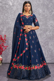 Georgette Lehenga in Navy Blue colour for Wedding 