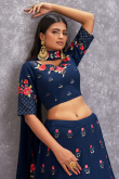 Georgette Lehenga in Navy Blue colour for Wedding 