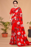 Georgette Saree with Sequins Embroidery in Red for Party 
