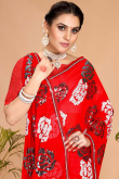 Georgette Saree with Sequins Embroidery in Red for Party 