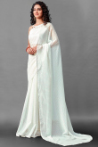White Georgette Fancy Saree with Sequins Embroidery