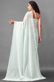 White Georgette Fancy Saree with Sequins Embroidery