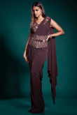 Sequins Embroidered Georgette Wine Fancy Saree