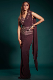 Sequins Embroidered Georgette Wine Fancy Saree