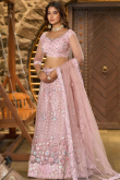 Sequins Embroidered Light Pink Panelled style Net Lehenga 