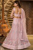 Sequins Embroidered Light Pink Panelled style Net Lehenga 