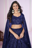 Sequins Embroidered Navy Blue Georgette Panelled Style Lehenga