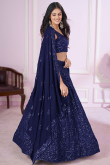 Sequins Embroidered Navy Blue Georgette Panelled Style Lehenga