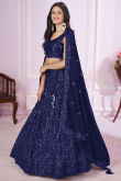 Sequins Embroidered Navy Blue Georgette Panelled Style Lehenga