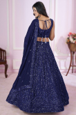 Sequins Embroidered Navy Blue Georgette Panelled Style Lehenga