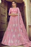 Sequins Embroidered Net Carnation Pink Party Wear Lehenga