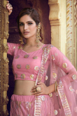 Sequins Embroidered Net Carnation Pink Party Wear Lehenga