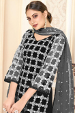 Sequins Embroidered Net Dark Black Trouser Suit