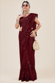 Sequins Embroidered Net Dark Maroon Fancy Saree 