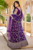 Sequins Embroidered Net Dark Purple Flared Style Lehenga