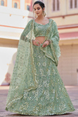 Sequins Embroidered Net Dusty Bridesmaid Wear Green Lehenga
