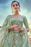 Sequins Embroidered Net Dusty Bridesmaid Wear Green Lehenga