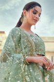 Sequins Embroidered Net Dusty Bridesmaid Wear Green Lehenga