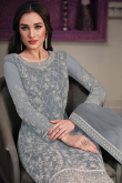 Sequins Embroidered Net Grey Trouser Suit