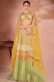 Sequins Embroidered Net Light Orange Panelled Lehenga 