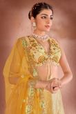 Sequins Embroidered Net Light Orange Panelled Lehenga 