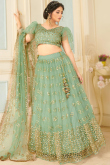 Net Mint Green Sequins Embroidered Party Wear Lehenga