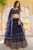 Sequins Embroidered Net Navy Blue Flared Style Lehenga