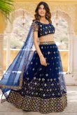 Sequins Embroidered Net Navy Blue Flared Style Lehenga