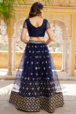 Sequins Embroidered Net Navy Blue Flared Style Lehenga