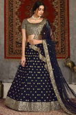 Sequins Embroidered Net Navy Blue Lehenga