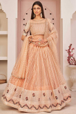 Sequins Embroidered Net Peach Lehenga