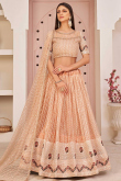 Sequins Embroidered Net Peach Lehenga