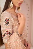 Sequins Embroidered Net Peach Lehenga