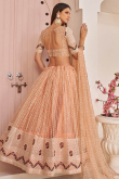 Sequins Embroidered Net Peach Lehenga