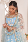 Sequins Embroidered Net Powder Blue Lehenga