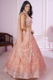 Sequins Embroidered Net Salmon Peach Panelled Lehenga