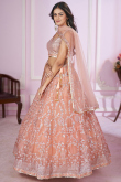 Sequins Embroidered Net Salmon Peach Panelled Lehenga